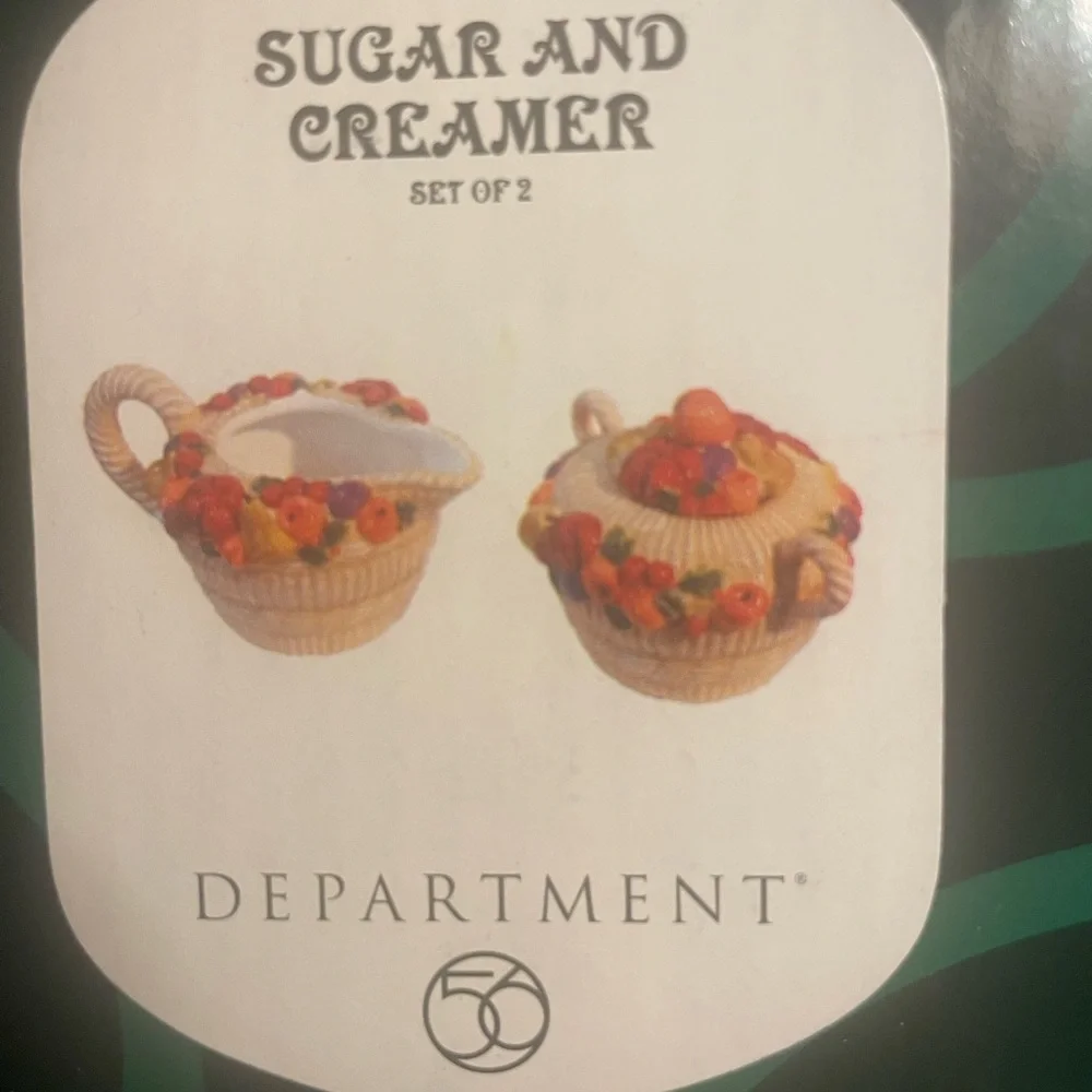 Vintage Dept 56 Sugar & Creamer Set NIB Fall Harvest Fruit Basket Ceramic Rare